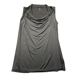 Worthington Blouse Top Womens Medium Gray Short Sleeve Cowl Neck Smart Casual